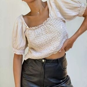 We The Free Oh Hey Smocked Puff Sleeve Crop Top, Size Large